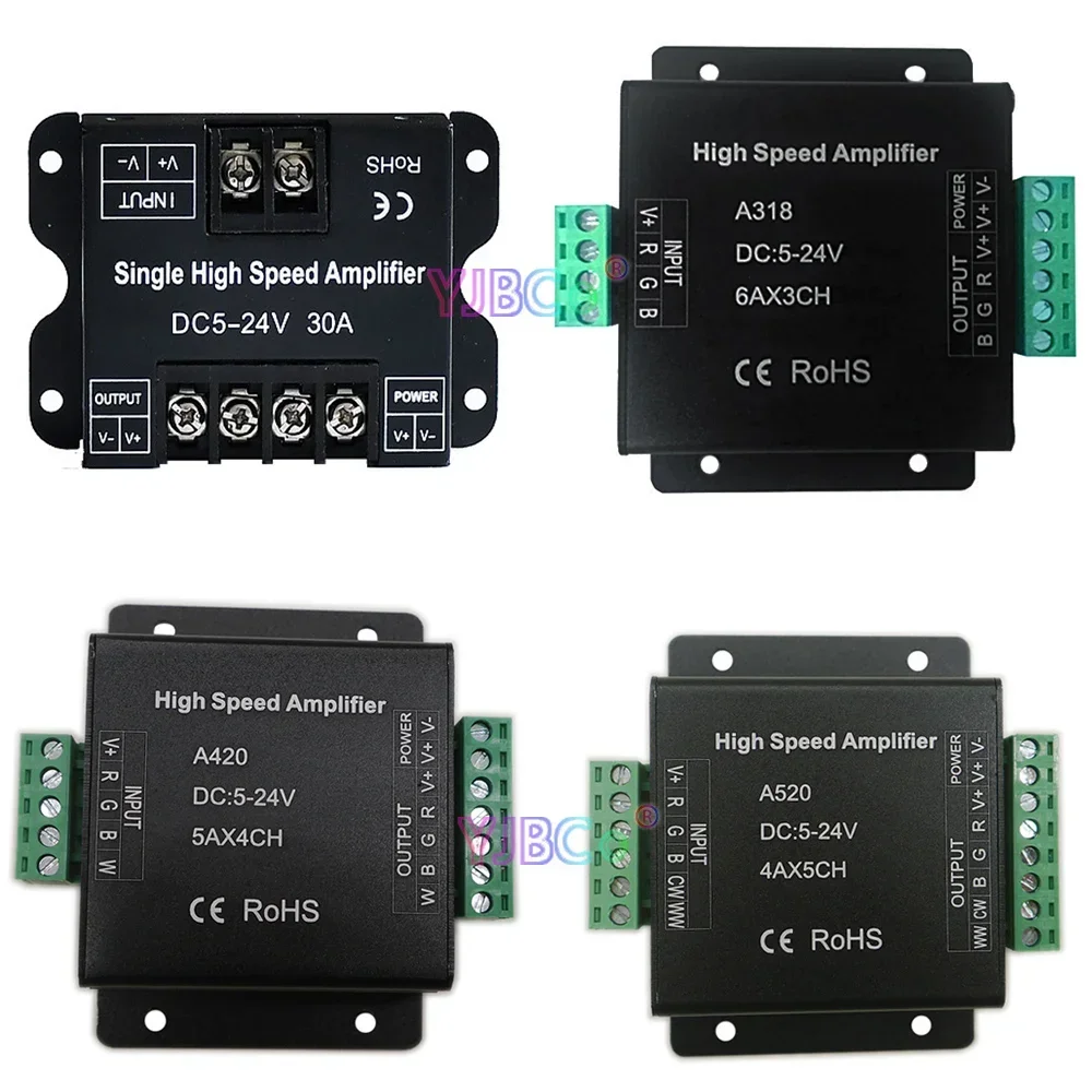 Répéteur de signal de données pour bande LED, amplificateur haute vitesse, document unique, RVB, RGBW, RVB + CCT, RGBCW, gradateur LED, 1 CH, 3/4 CH, 5V, 12V, 24V