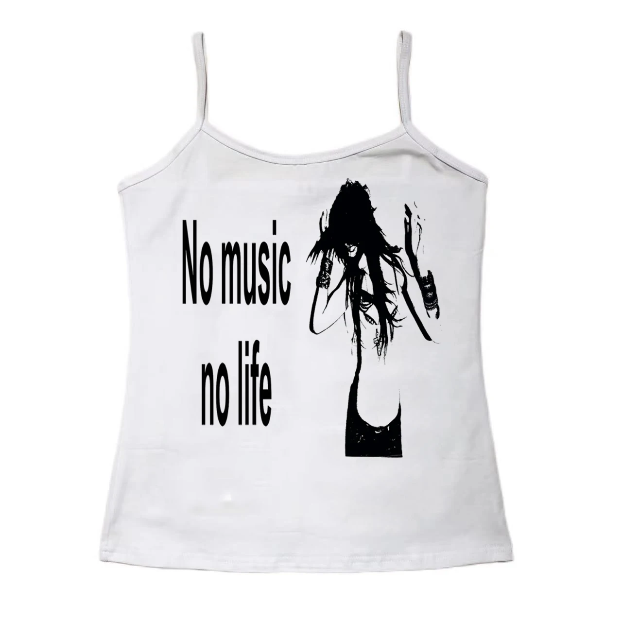 Punk Rock Zitat Grafik Langarm-T-Shirt No Music No Life Dark Grunge Music Lover Y2K Alt Damen Slim Fit Top – Detail 2
