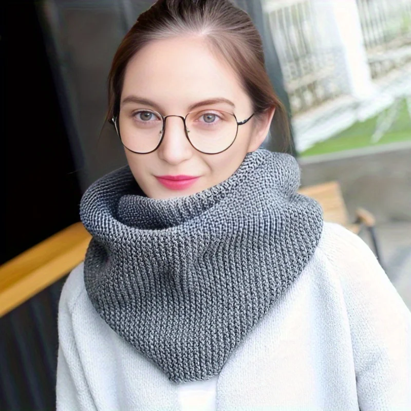 Einfarbiger dicker Strickschal für Damen, Herbst und Winter, koreanischer Stil, warmer Krawatenschal – Detail 6