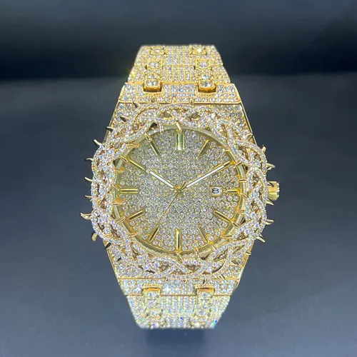 Imagen 1 del producto Nuevo reloj de lujo para hombre marca MISSFOX Hip Hop con cordones relojes de diamantes moda ahueca hacia fuera el reloj de cuarzo 2025 hombre Dropshipping