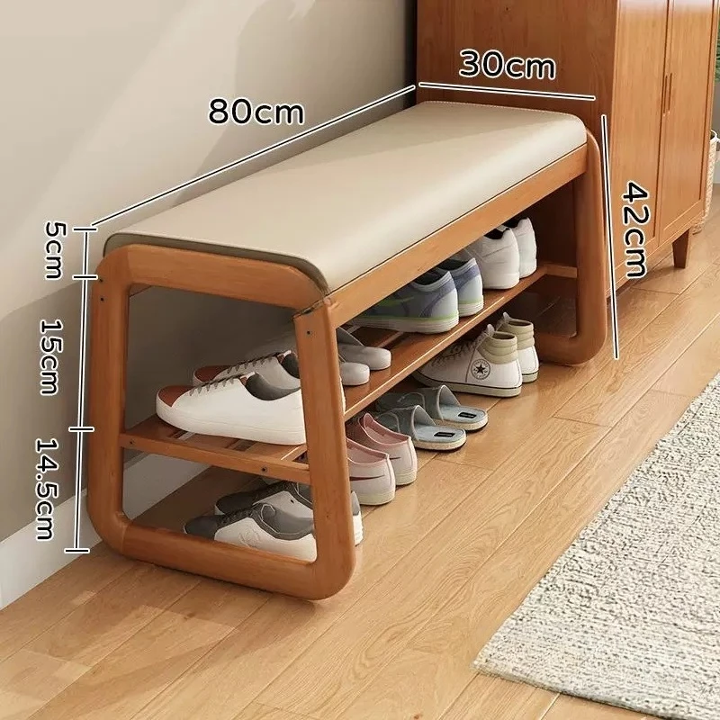 Light luxury soft bag cushion, shoe wearing stool, solid wood shoe changing stool, doorstep shoe cabinet, solid wood shoe rack