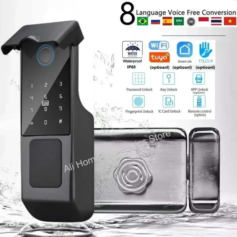 Tuya WIFI Biometric Fingerprint Lock Outdoor IP68 Waterproof Electronic Smart Door Lock TTlock Bullhead Lock App Remote Unlock