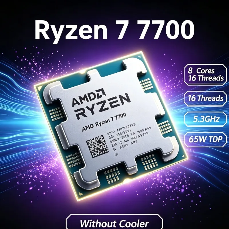 AMD Ryzen 7 7700 AM5 Gaming Processor 8-Core 16-Thread 5.3GHz For DIY Desktop Build Without Cooler