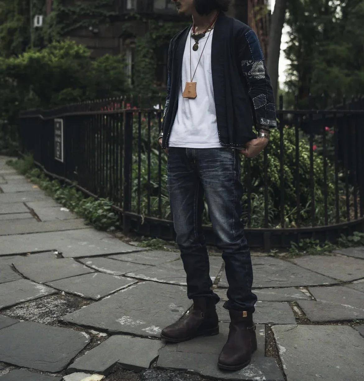 [Retail And Wholesale]VISVIM WMV KOFU ICT NORAGI Taoist robe blue-dyed ancient cloth splicing cardigan hand-embroidered