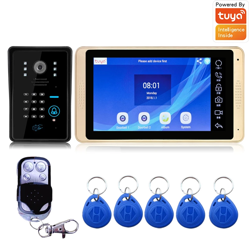 Tuya WIfi 7 inch Wired Video Door Phone Monitor Support Connect To Home Intercom Entry System HD Camera Remote Unlock