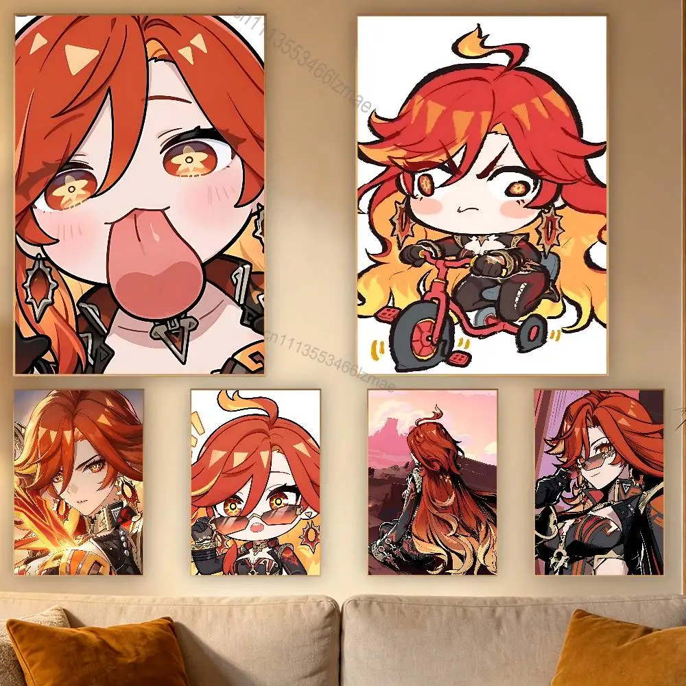 

G-Genshin Impact Mavuika Wooden Poster Wall For Sticky Decoration Waterproof Home Living Room Bedroom Bar