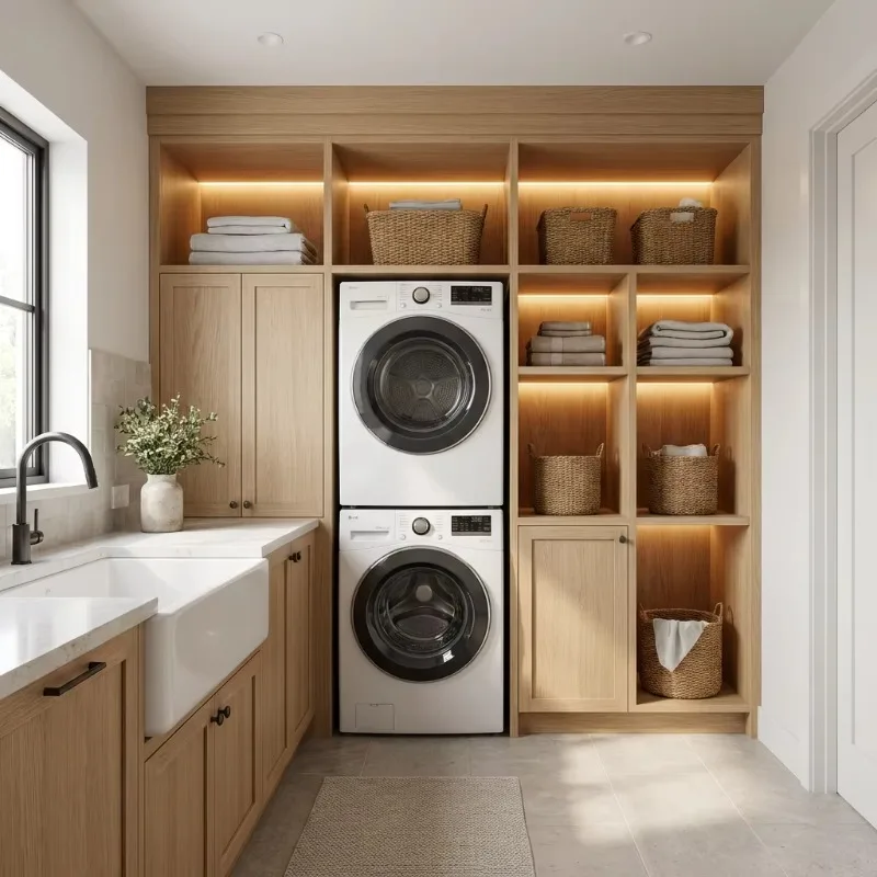 Airo Pavone Luxury Integrated Laundry Cabinet Custom Modern Minimalist Washer Dryer Closet for Bathroom & Living Room Home