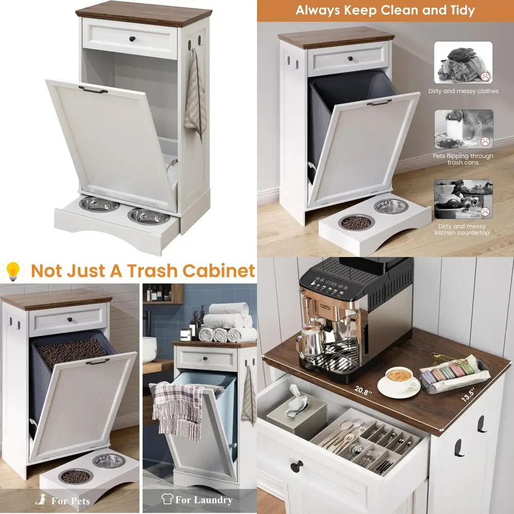 

Pet-Proof 10 Gallon Hidden Trash Can Cabinet with Drawer, Kitchen and Laundry Room Garbage Storage Solution