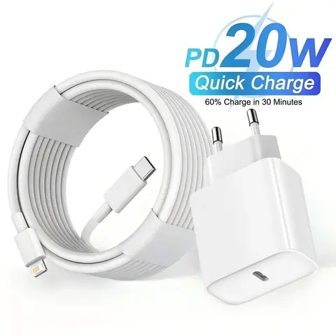 20W PD USB-C Power Adapter Fast Charger For iPhone 14 13 12 11 Pro Max USB Type C Wall Quick Charging X XS XR 7 8 6 Plus Cable
