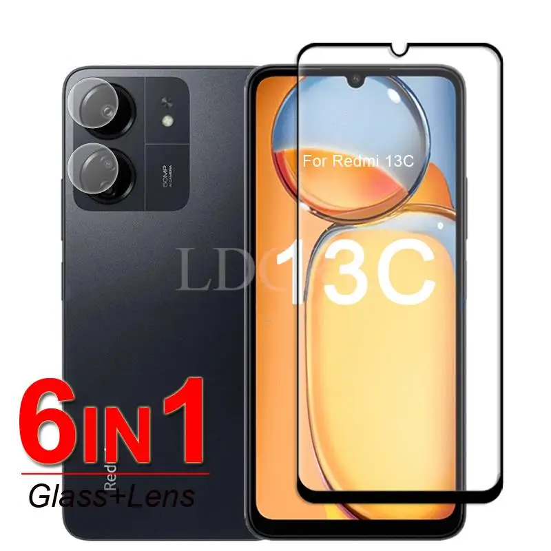 For Xiaomi Redmi 13C Glass For Redmi 13C Tempered Glass Full Glue Screen Camera Lens Protector Film Redmi 13C 12C 10C 10 Glass