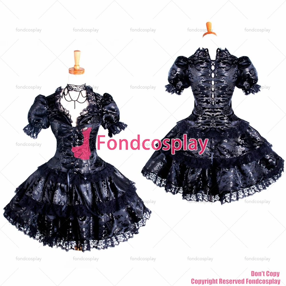 

fondcosplay adult sexy cross dressing sissy maid Gothic Lolita Punk Black Satin top skirt Cosplay Costume CD/TV[G250]