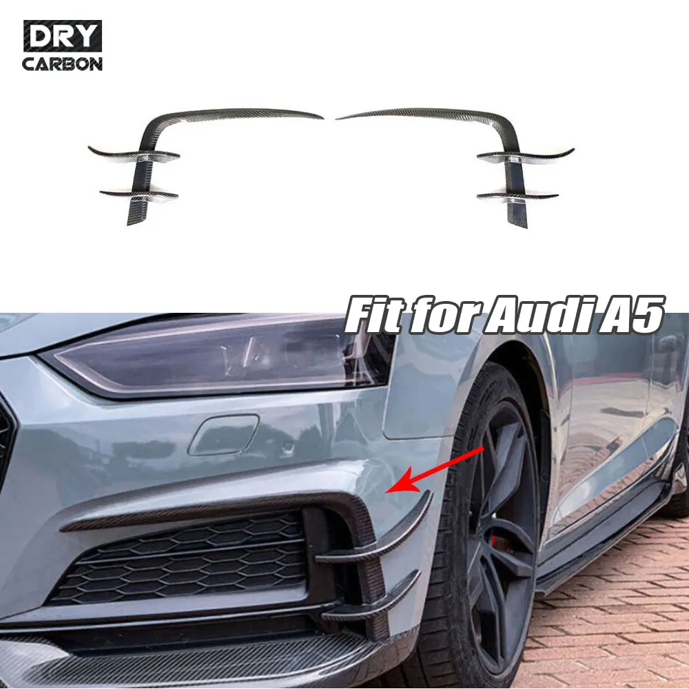Carbon Fiber Front Bumper Air Vent Molding Trim Canards Fins FRP Car Decoration Car Tuning for Audi A5 Sline S5 2017-2019