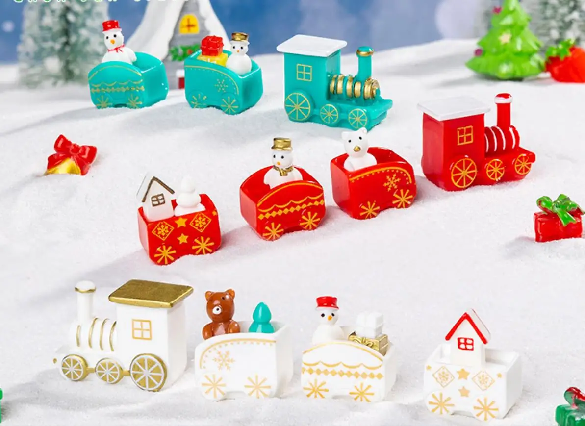 

Kawaii microlandscape Christmas Train snowman Resin Flatback Scrapbook Cabochon Decoration Charm Crafts