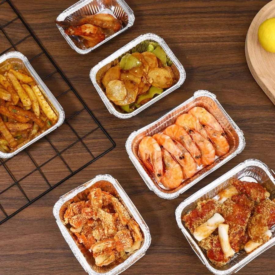 50pcs disposable aluminium foil, various sizes, tin pans are perfect for cooking, heating, storing and preparing food.