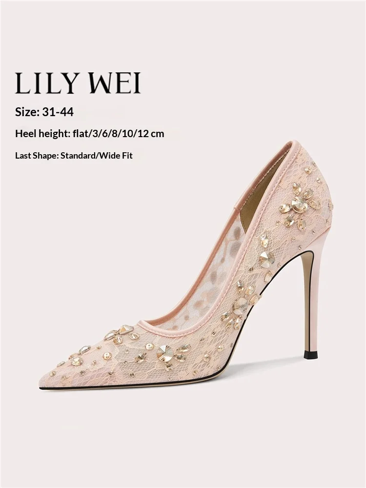 ربيع جديد أشار تو حجر الراين الدانتيل للماء الأحذية المسطحة مأدبة كبيرة الحجم صغيرة الحجم عالية الكعب نسخة واسعة الأحذية النسائية