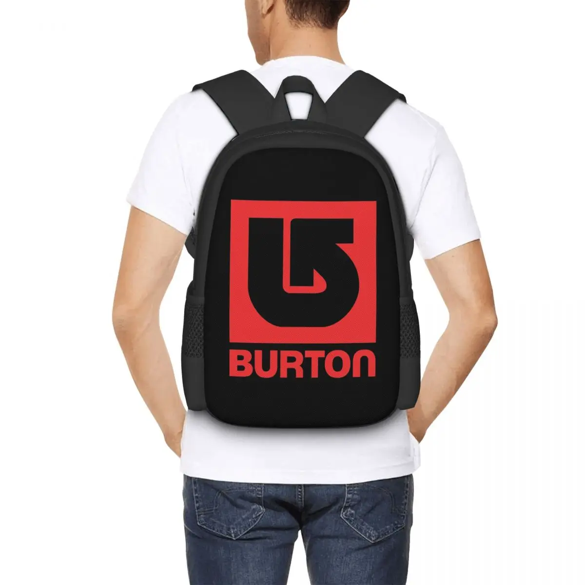 Red Upward Curved Arrow On Square Frame Student Backpack School Bag Hiking Travel Daypack Fashion Bookbag Shoulder Bags