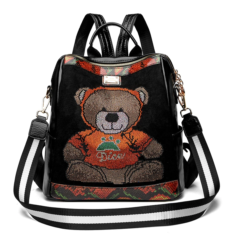 High quality cartoon teddy bear diamond design large capacity women's backpack school bag mochilas mujer backpack women ita bag