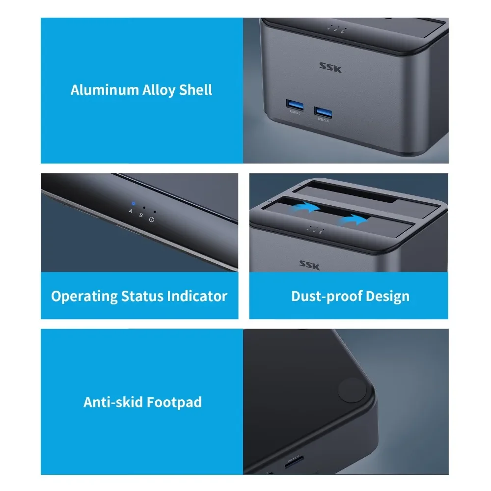 Imagem -06 - Alumínio Externo Hard Drive Docking Station Dual Bay Usb 3.0 para Sata Suporte Uasp Case Hdd 2.5 3.5 Ssk