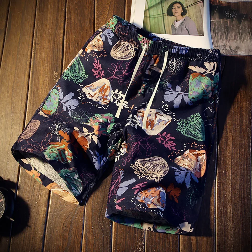 Breathable Drawstring Pockets Short Pants Mens Swim Trunks Floral Beach Shorts Hawaiianss Swimwear Bathing Boardshort Masculino