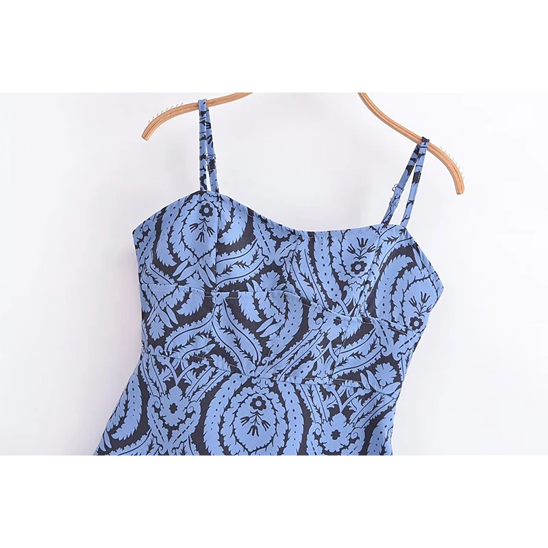 New Women Vintage Geometric Printed Sling Mini Dress Sexy Sleeveless Female Summer Holiday Short Robe