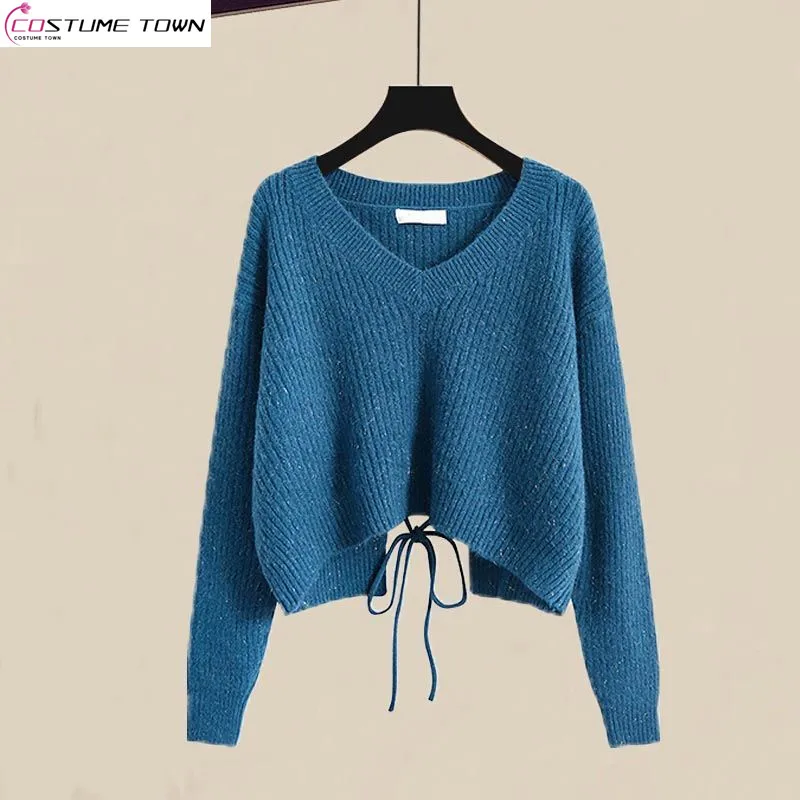 2024 Autumn/Winter Korean Edition New Fashionable High Waist Hollow Bow Tie Knitted Sweater Trendy