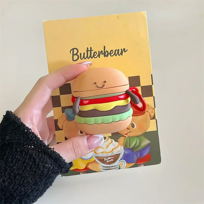 Funda de hamburguesa de dibujos animados para AirPods 4 Airpod 1 2 3 Pro Pro2 auriculares Bluetooth caja de carga funda protectora para auriculares