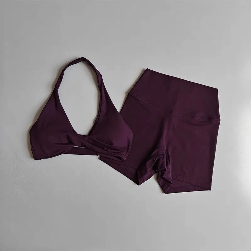 Yoga-Outfit für Damen, 2-teiliges Set | Halter-Sport-BH mit offenem Rücken, gepolstert, hohe Taille, Po-Lifting, Bauchkontrolle, Nude-Feel, Workout S – Detail 7