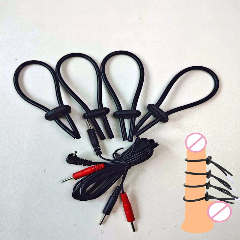 Varied Electric Shock Penis Ring with Cable/Host for Men Electro Stimulation Penis Extender Cock Cage Glans Trainer,Bdsm Sex Toy