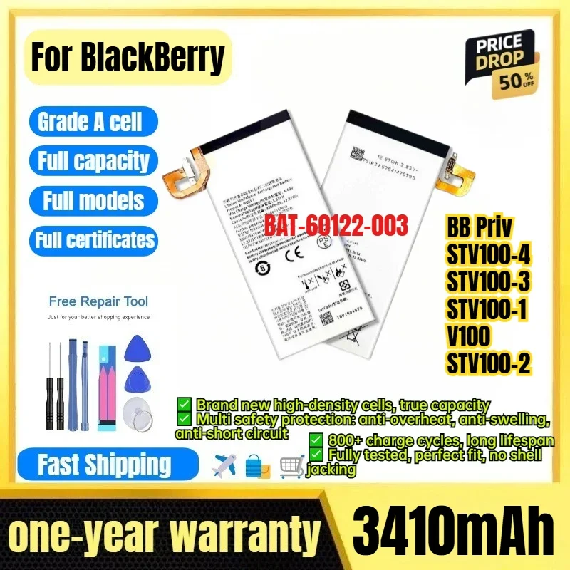 BAT-60122-003/HUSV1 for BlackBerry BB Priv/STV100-4/STV100-3/STV100-1/V100/STV100-2 Phone Battery Replacement Bateria with Tools