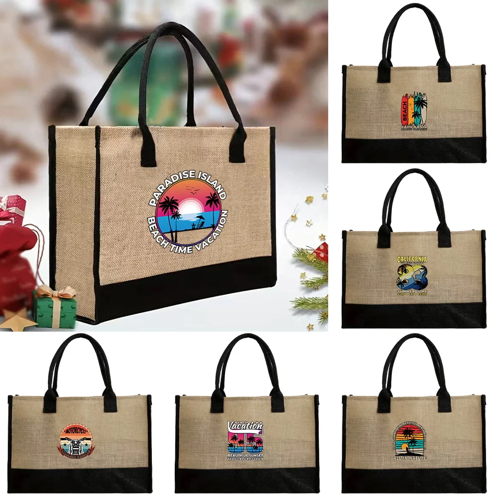 

Commuting Canvas Bags Simplicity Large Capacity Grocery Organizers Shopping Storage Bag Holiday Pattern Outdoor Travel Handbag