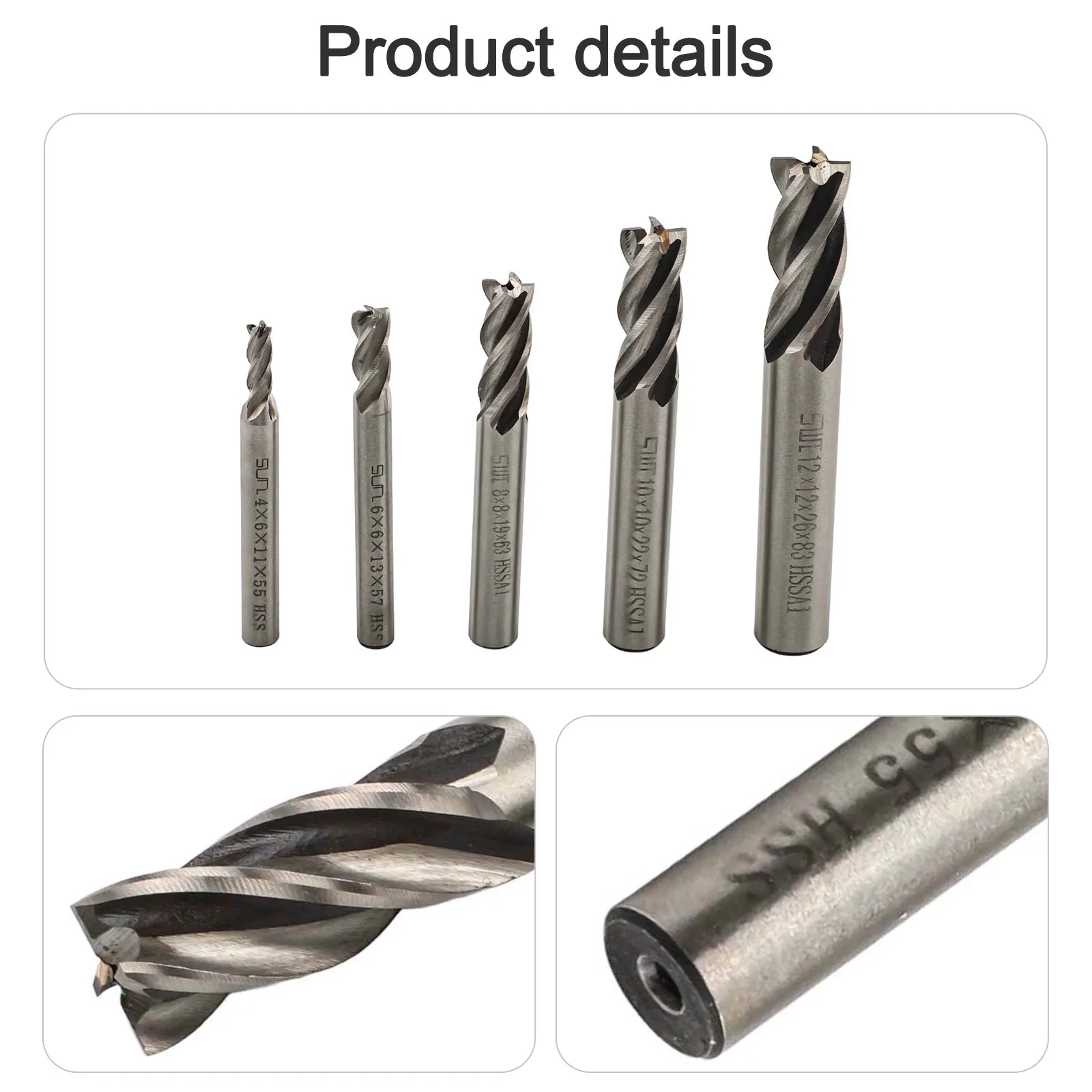 超硬エンドミル-4枚刃ストレートシャンクセット-4mm～12mm-金属加工、フライス加工、溝切り、輪郭加工用