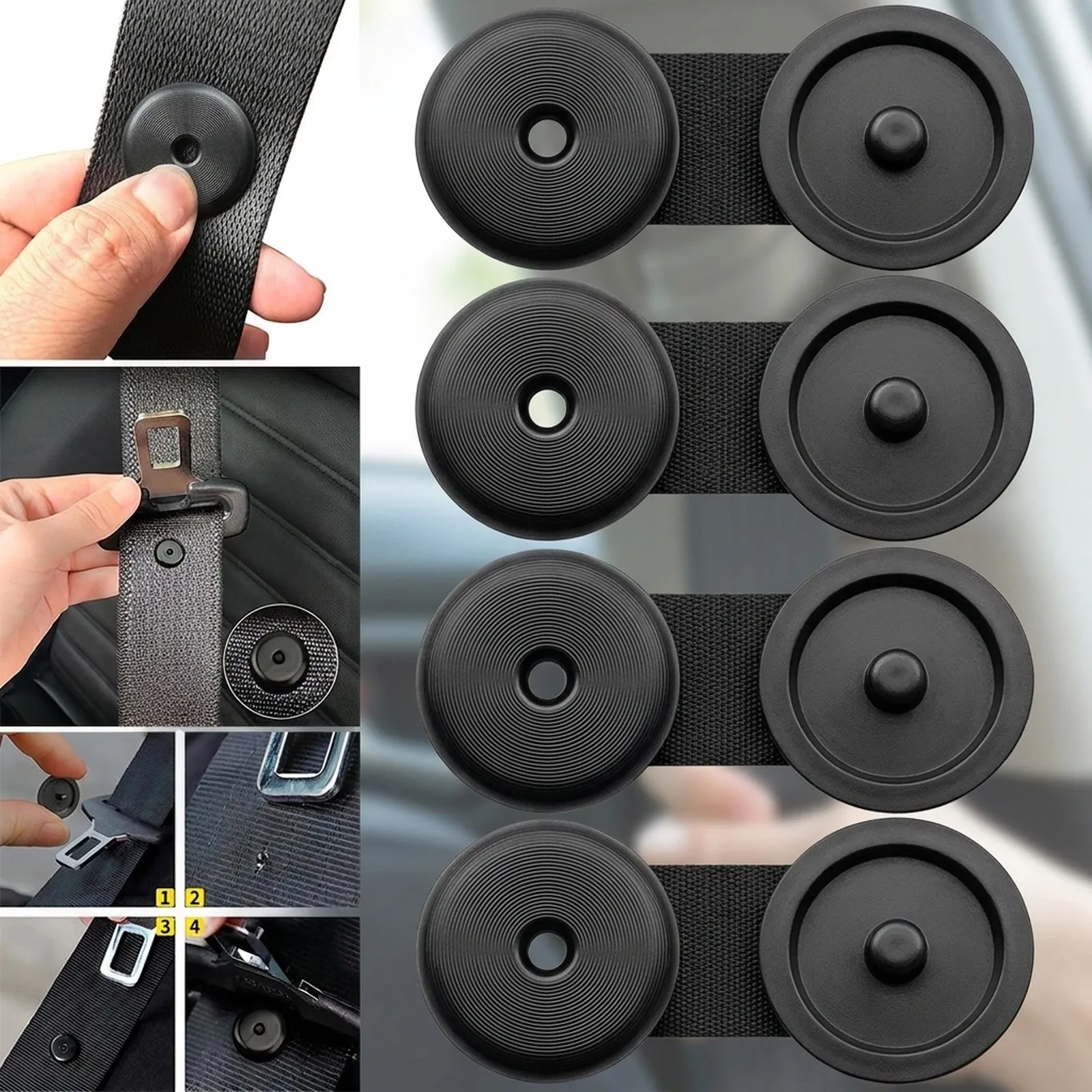 4pcs Seat Belt Button Buckle Stop - Fit Stopper Kit Black Scratch-resistant Stable Reliability Fashion Exquisite New