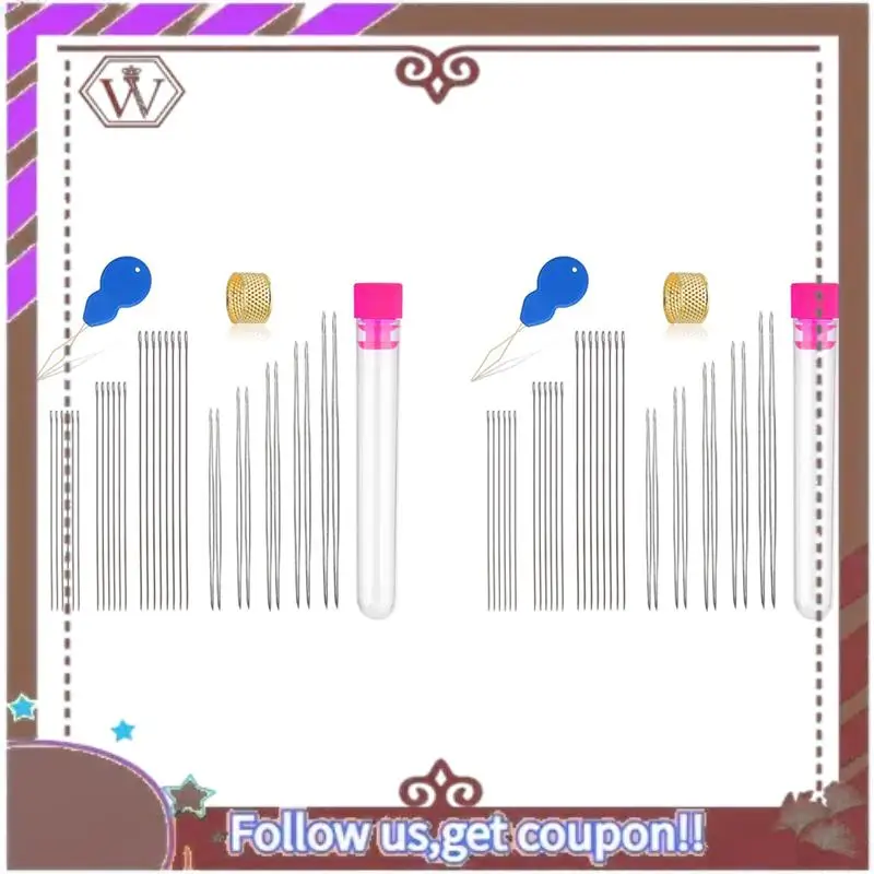 (Новинка) - Набор игл для бисероплетения, 60 шт., 5 размеров, 20 игл с большим ушком и 40 длинными прямыми и бутылкой для легкого натяжения