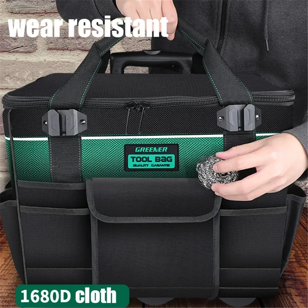 Wheeled Tool Bag Electrician Carpenters Waterproof Storage Repair Kit Upper Staircase Professional Heavy Duty Trolley Tool Bag