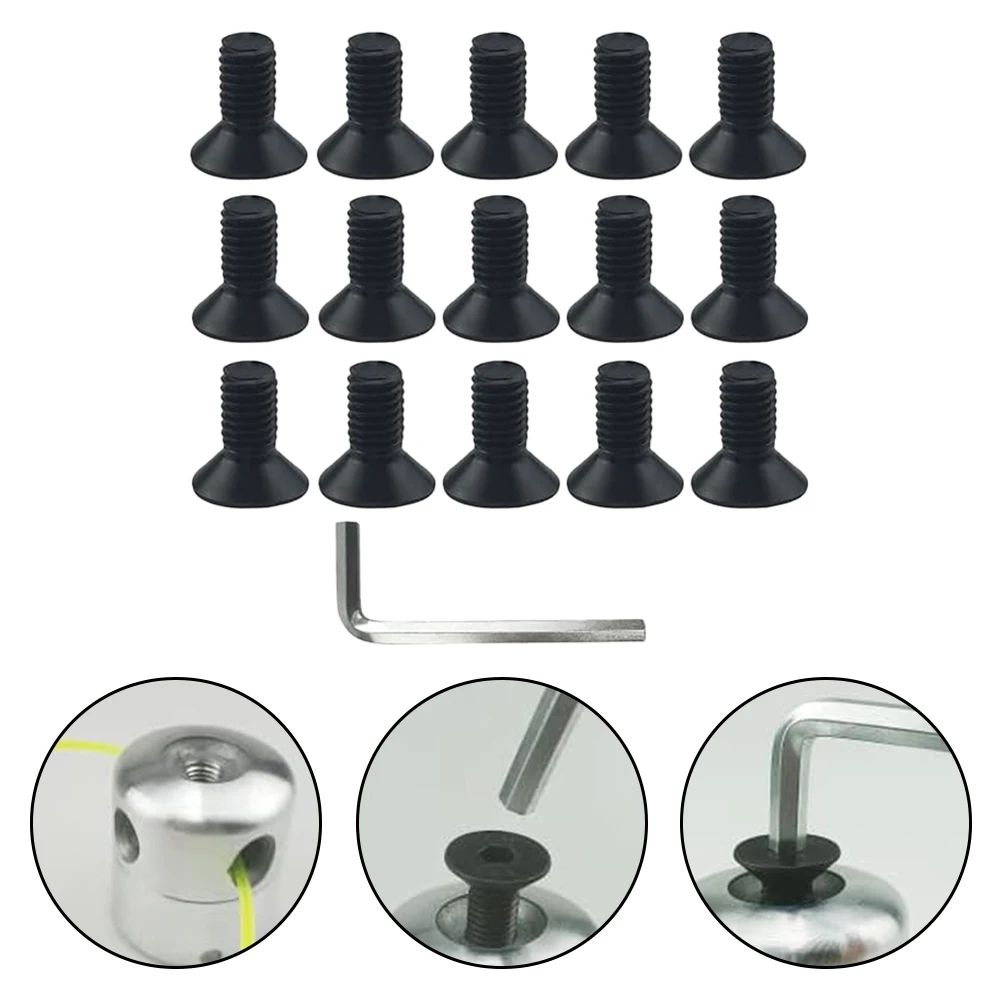 Parafusos de cabeça de aparador de grama com chave, acessório de cortador de escova, cabeça de cortador de nylon, acessórios de ferramentas de jardim
