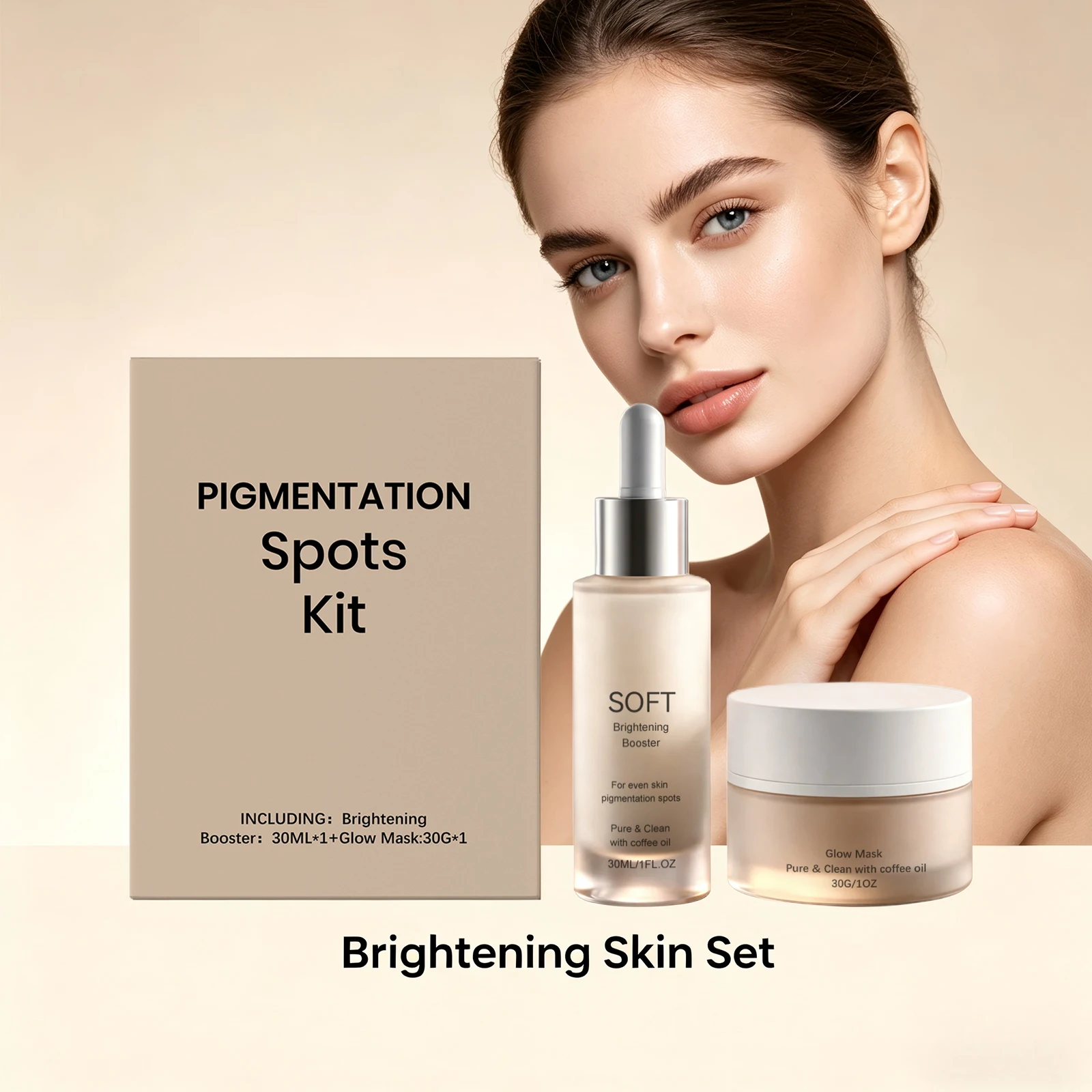 Brightening Skin Set Pigmentation Spots Kit 2PCS Dark Spots Corrector Even Skin Tone Set Face Serum Coffee Oil Infused Glow Mask