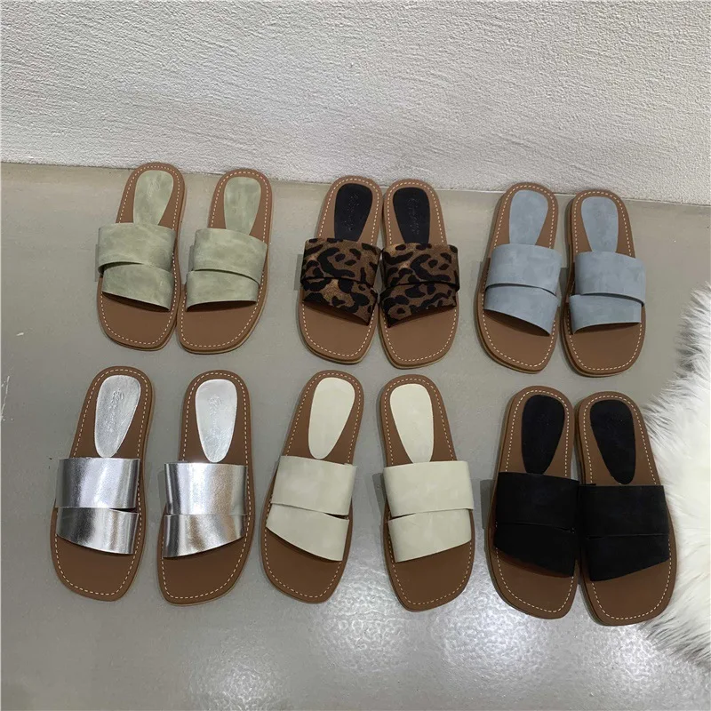 Rubberen Slippers Schoenen Glijbanen Mode Lage Ondiepe Zomer Klompen Vrouw Luxe Strand Platte Hoefhakken Pu Rome Platte Schoenen Femal