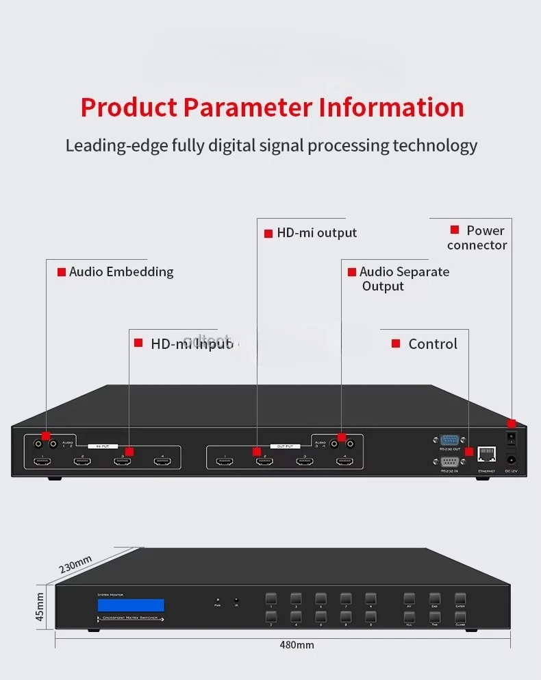 Matrix switcher 4x4, supports EDID multimedia high definition 4K30 video matrix switcher, with audio separation function