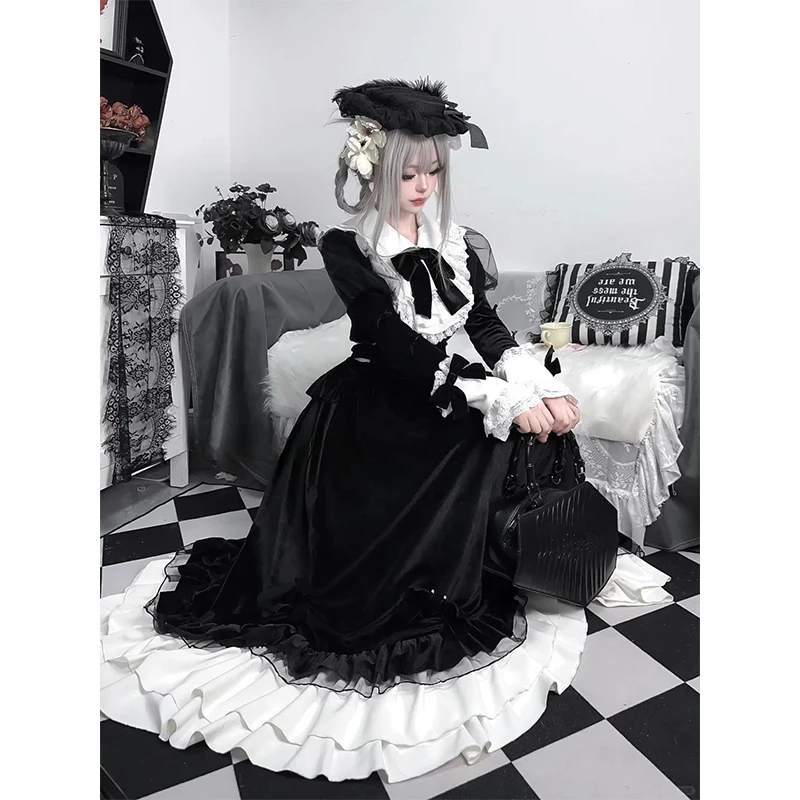 Robe Lolita Noire en Dentelle pour Femme, Tutu de Princesse, Costume de Noël et du Nouvel An