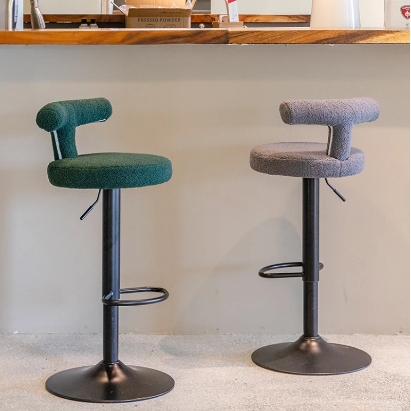 Nordic Bar chair Teddy velvet soft stool Cafe counter swivel chair home kitchen high stool Front desk lift work stool furniture