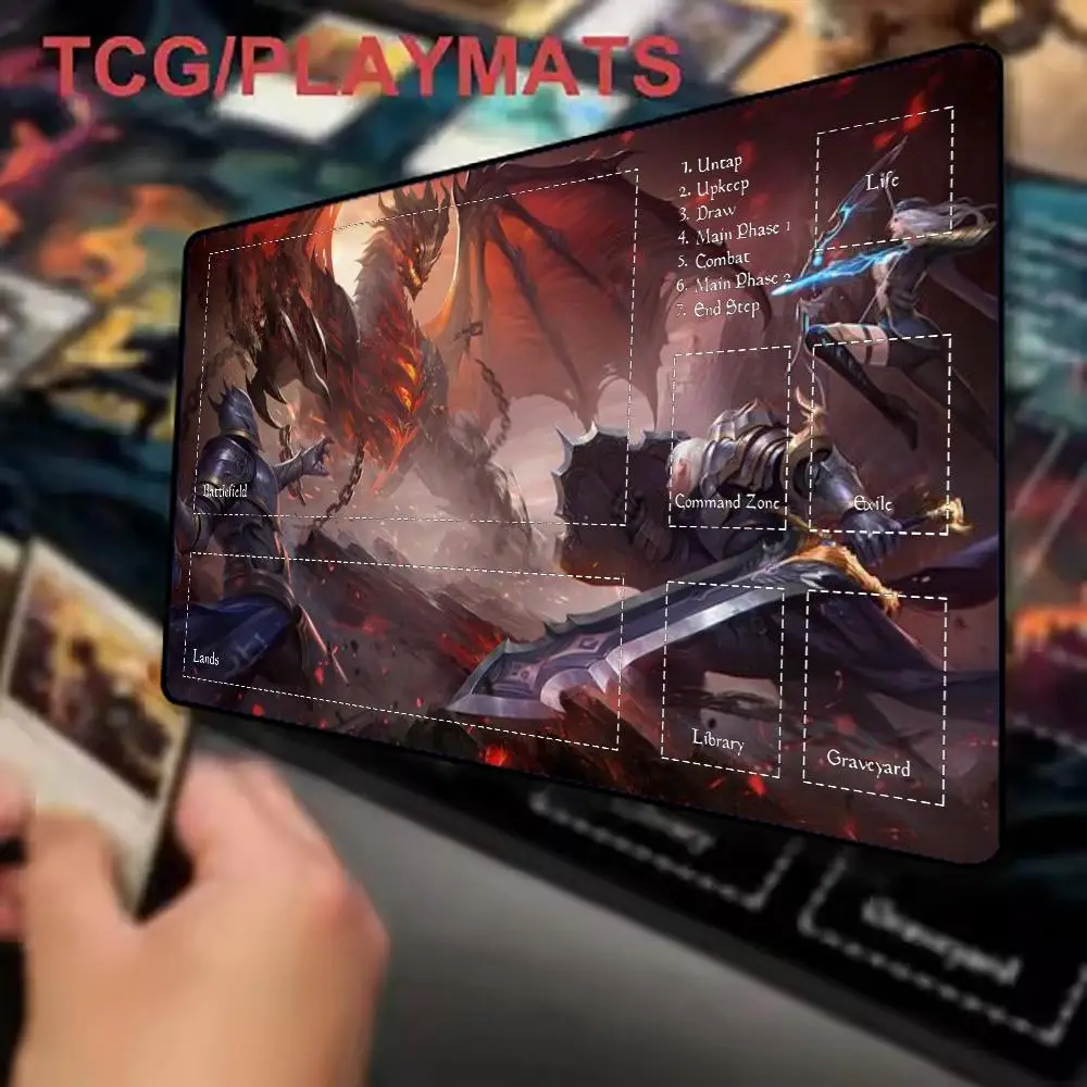 Volcano Fire Dragon TCG Playmat Large Gaming MousePad Non Slip Rubber Base Card Game Desk Mat CCG PC Desktop Table Game Play Mat