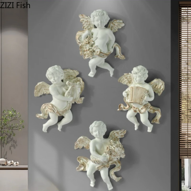 Resin Wall Decoration Ornaments Angel Sculpture 2-piece Set Pendant Character Statue Feature Wall Hanging Decorations Crafts