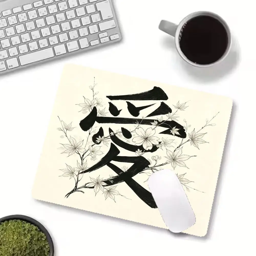 Chinese Character Love Calligraphy Floral Table Mat Large Size Mousepad For Laptop Office Desktop Keyboard Pad