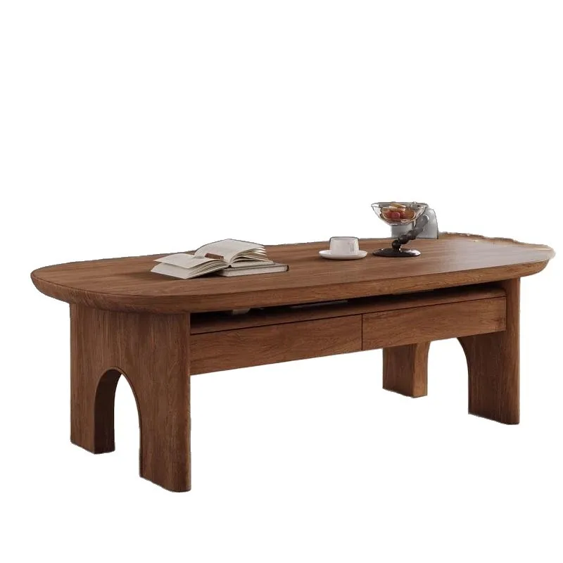 Living room for home use, medieval rock slab coffee table, walnut color, high-end sense, light luxury modern, minimalist retro