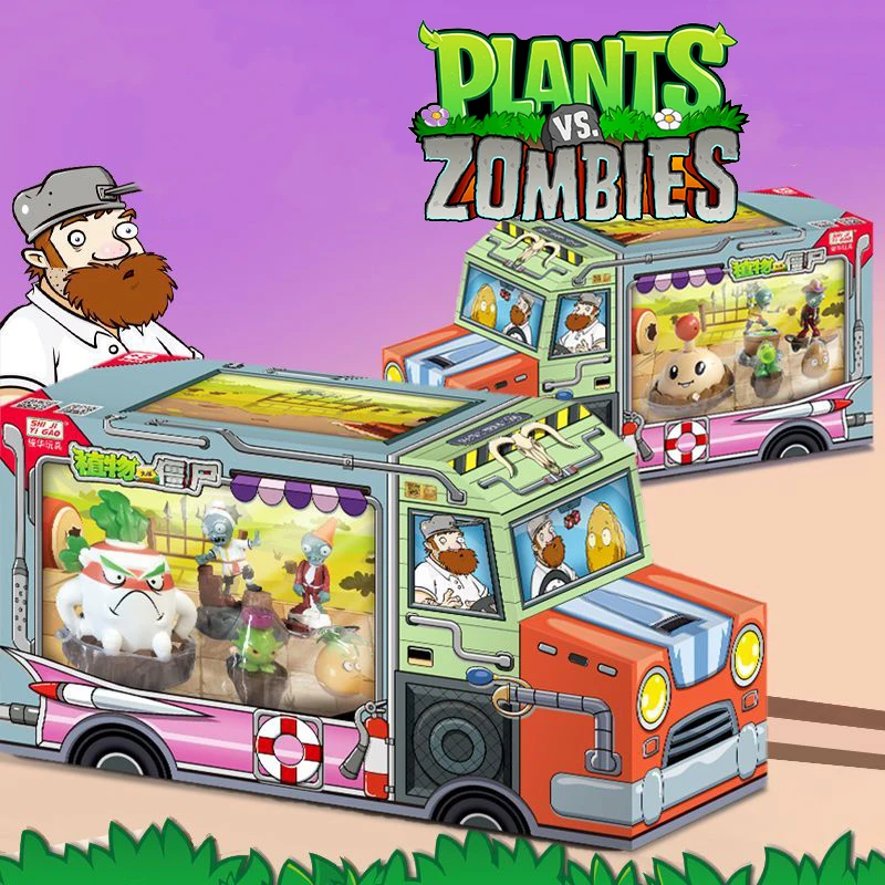 New Plants Vs. Zombies Toy Pea Shooter Warrior Cowboy Zombie Dave'S Motor Home Model  Children'S Gift Set Birthday Gift