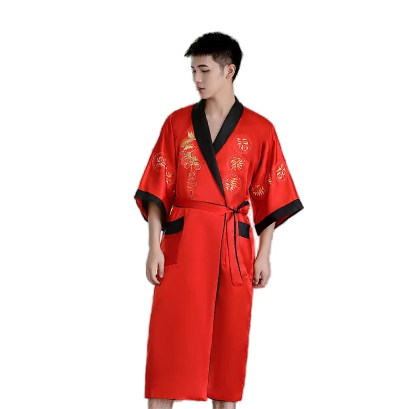 Đảo Chiều Nam Kimono Áo Dây Áo Choàng Tắm 2 Mặt Vintage Phong Cách Trung Hoa Thêu Rồng Casual Nam Yukata Samurai Quần Áo