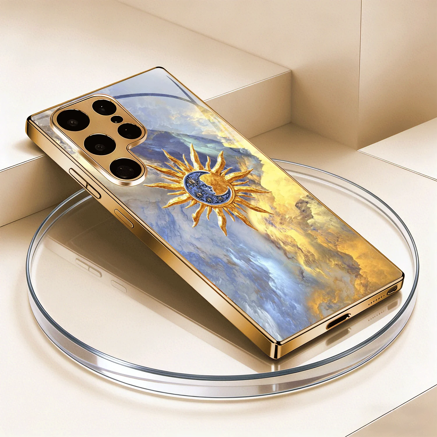 

Позолоченный чехол для телефона из закаленного стекла, совместимый с Galaxy S26 S25 S24 S23 S22 Ultra Plus. Дизайн в виде облака короны.