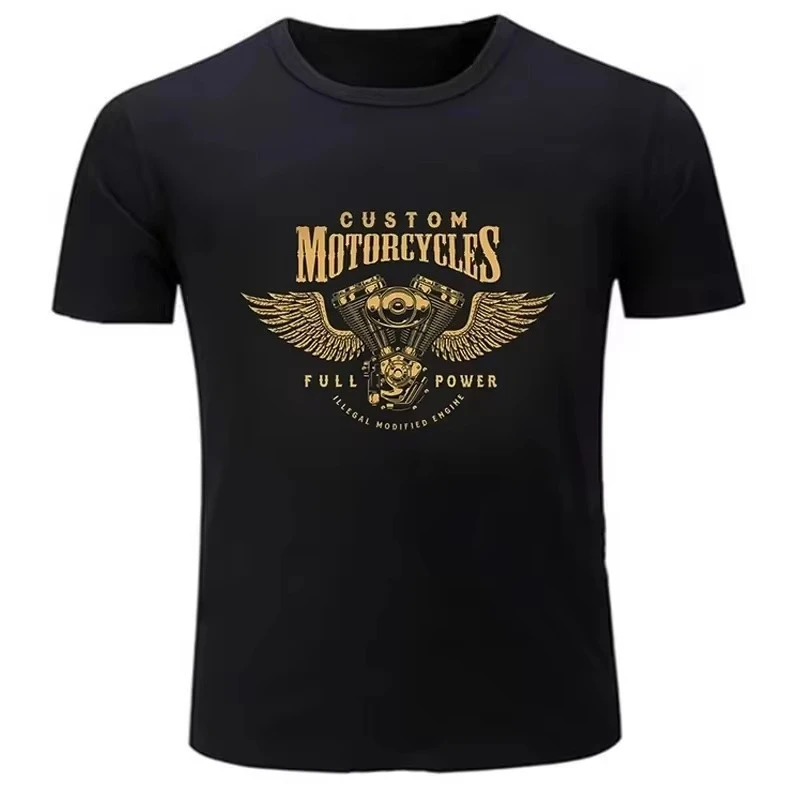 2026 Vintage Winged Motorcycle Engine Graphic T‑Shirt For Kids Adults Retro Biker Style Casual Short Sleeve Crew Neck Tee