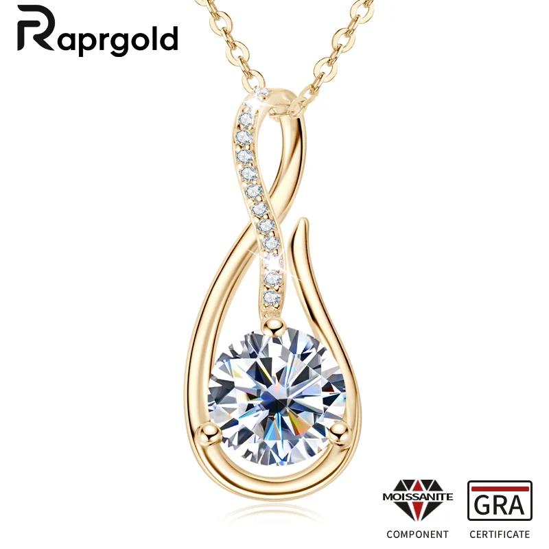 

RAPRGOLD GRA Certified 1-2ct Moissanite Infinite Pendant Necklaces S925 Sterling Silver Women Jewelry Chains for Valentine Gifts