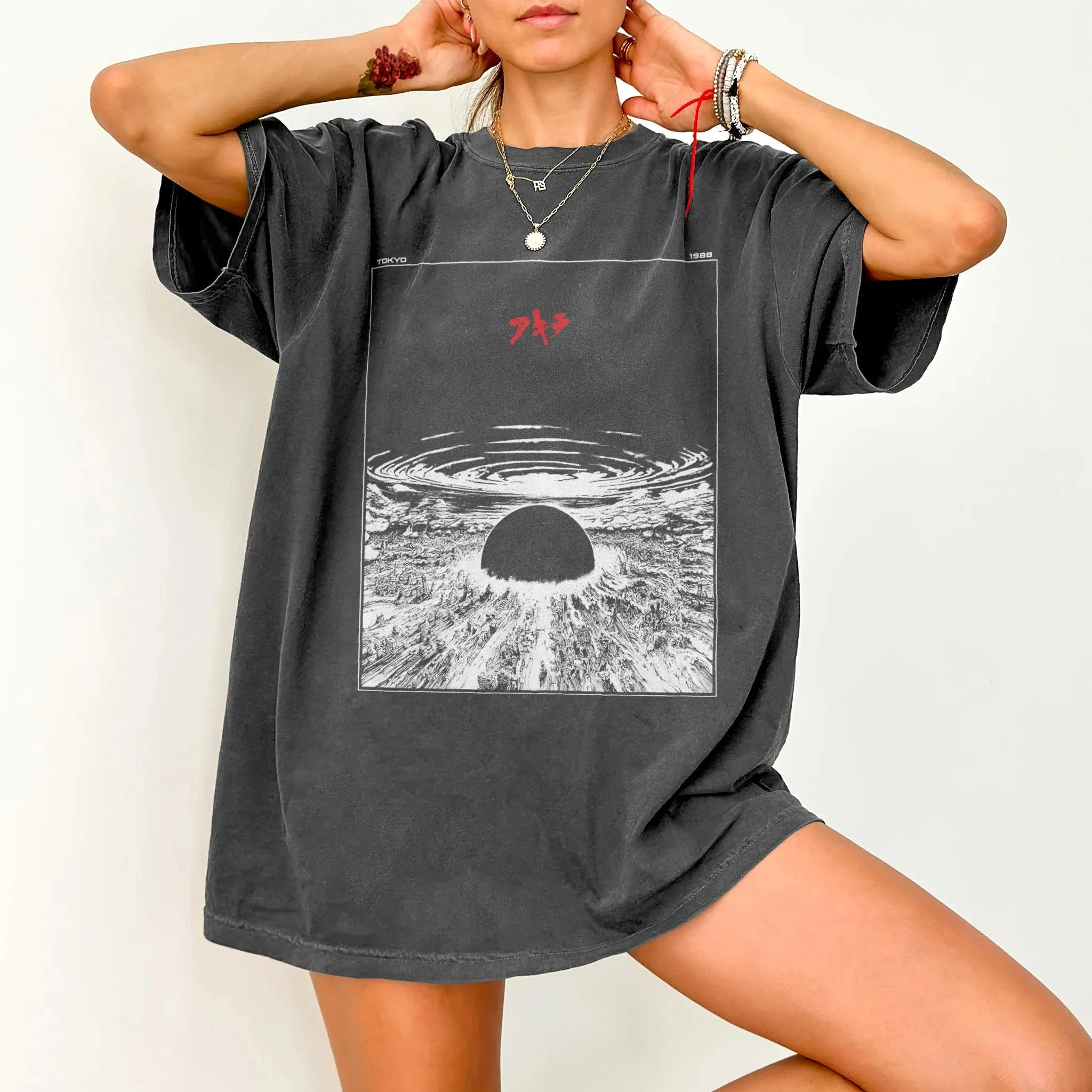 2026 Summer Women's Vintage Akira Neo Tokyo Explosion  T-Shirt Unisex Cotton and Breathable Short Sleeve Oversized Loose Casual